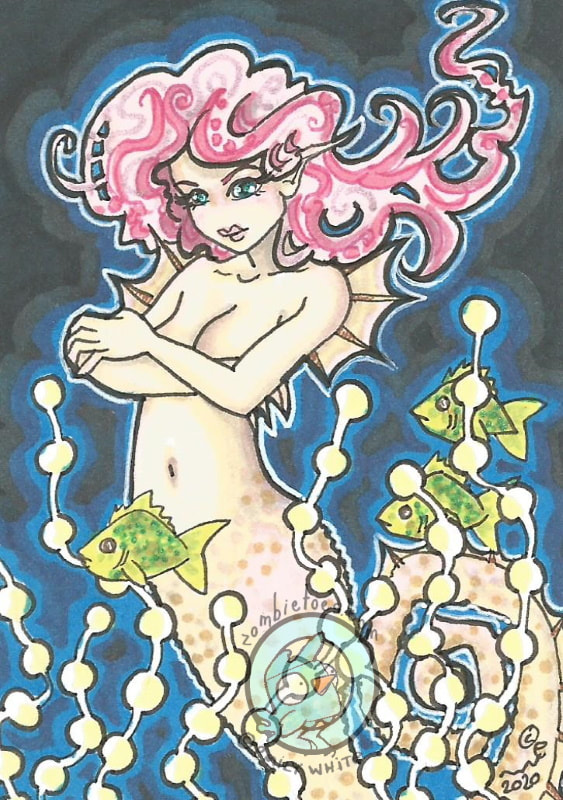 "Deep Seahorse" Fantasy Art Illustration (c) Emily White 2020  zombietoes.com