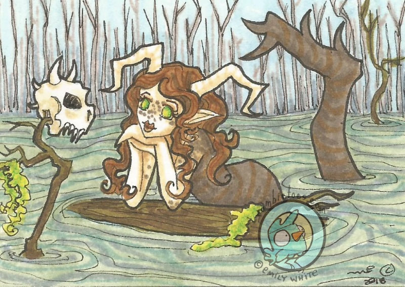 "Bog Lady" Cartoon Fantasy Nymph (c) Emily White 2020 zombietoes.com