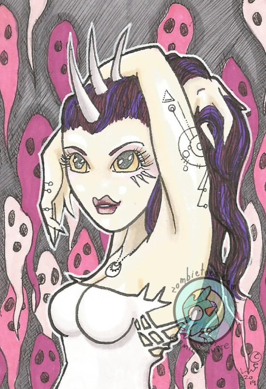 "Cotton Candy Ghosts" fantasy pin up art (c) Emily White 2020 zombietoes.com