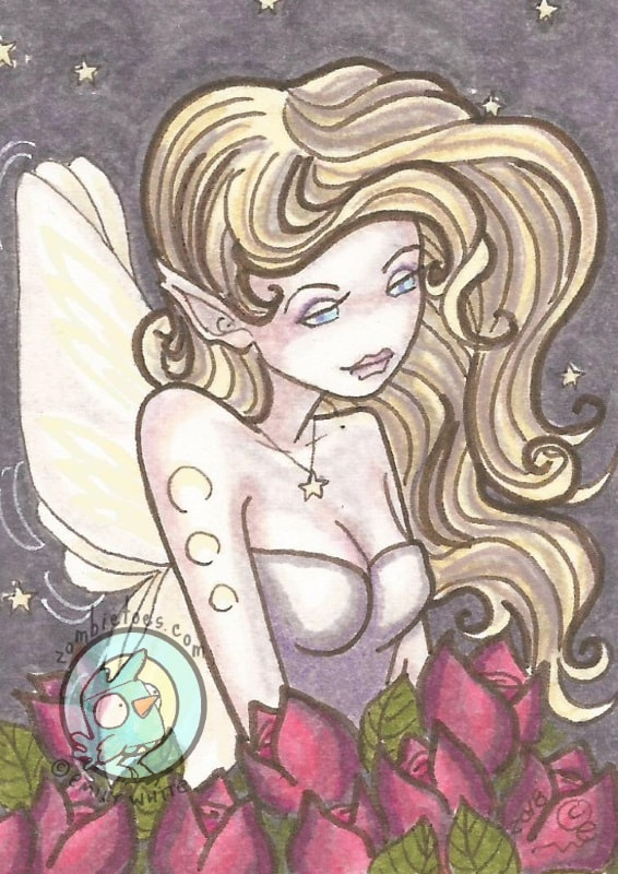 "Dusk Roses" Fantasy Art Illustration (c) Emily White 2020  zombietoes.com