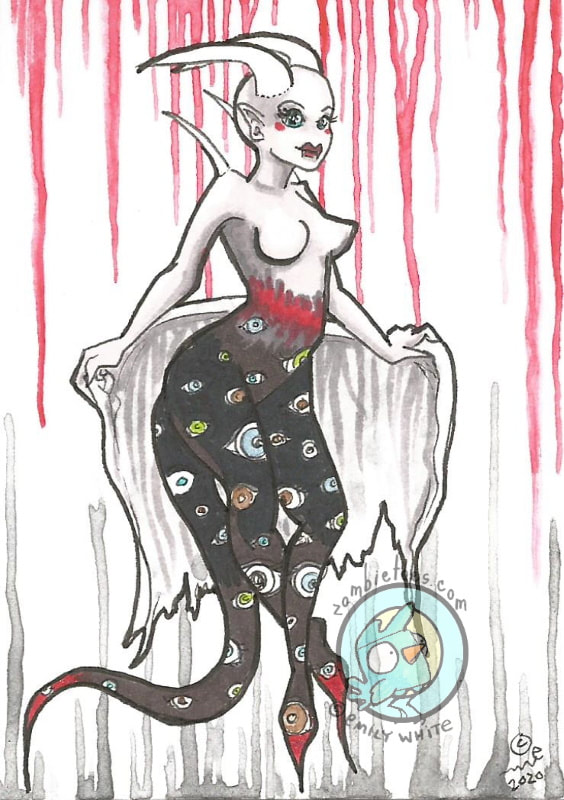"The Eyes" dark fantasy pin up art (c) Emily White 2020  zombietoes.com