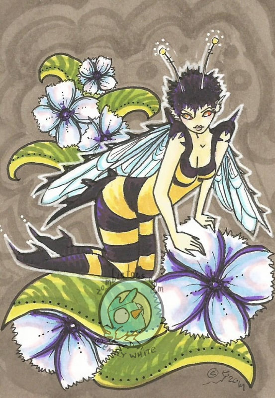 "The Wasp" cartoon fairy art (c) Emily White 2019 zombietoes.com